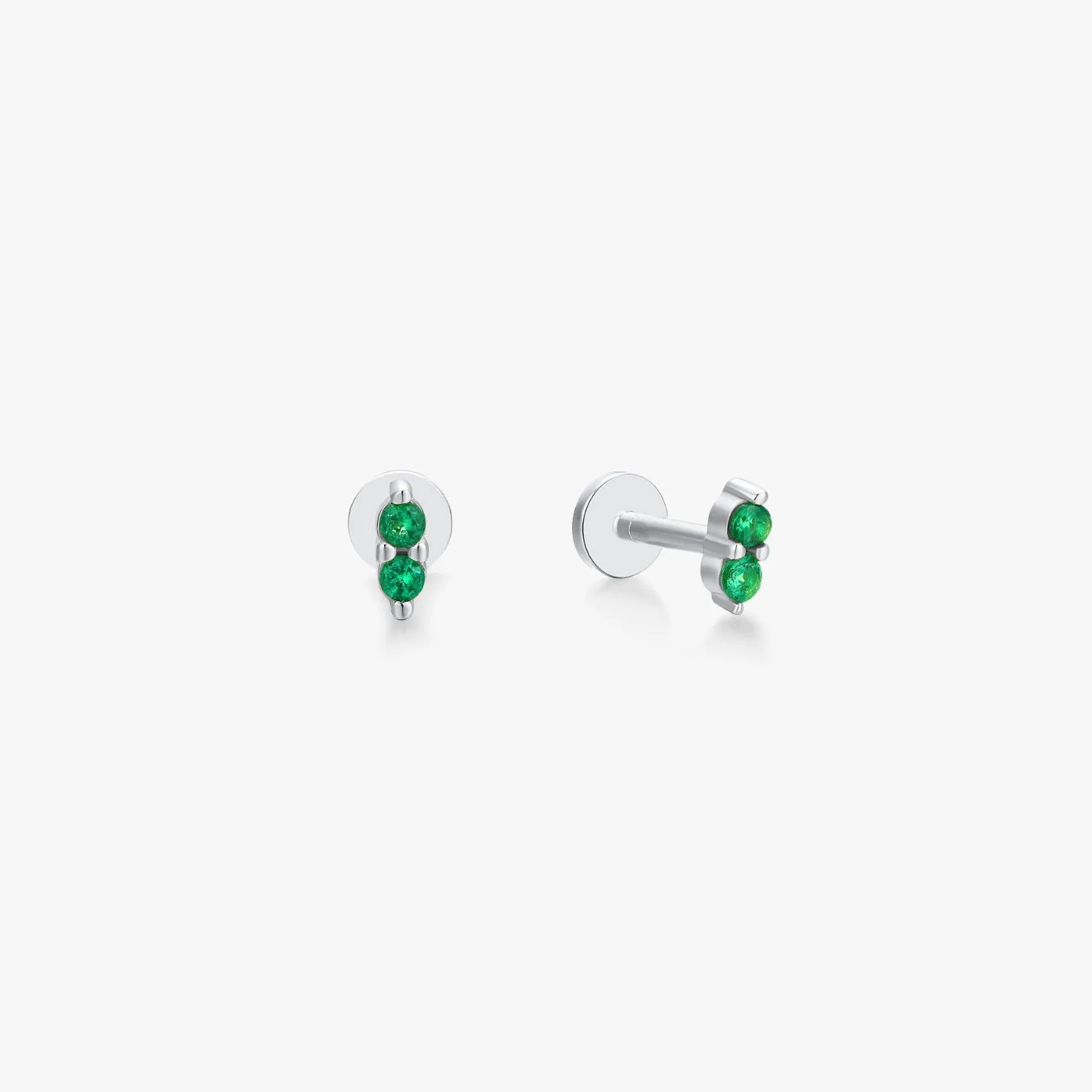 Green Mini Shimmer Sterling Silver Threadless Flat Back Studs