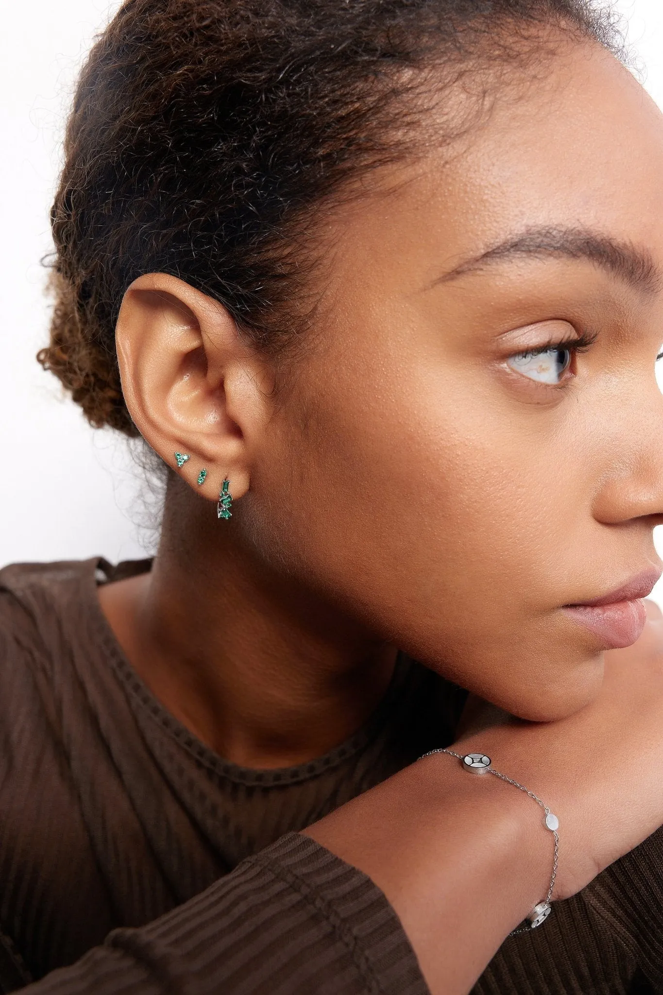 Green Mini Shimmer Sterling Silver Threadless Flat Back Studs