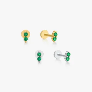 Green Mini Shimmer Sterling Silver Threadless Flat Back Studs