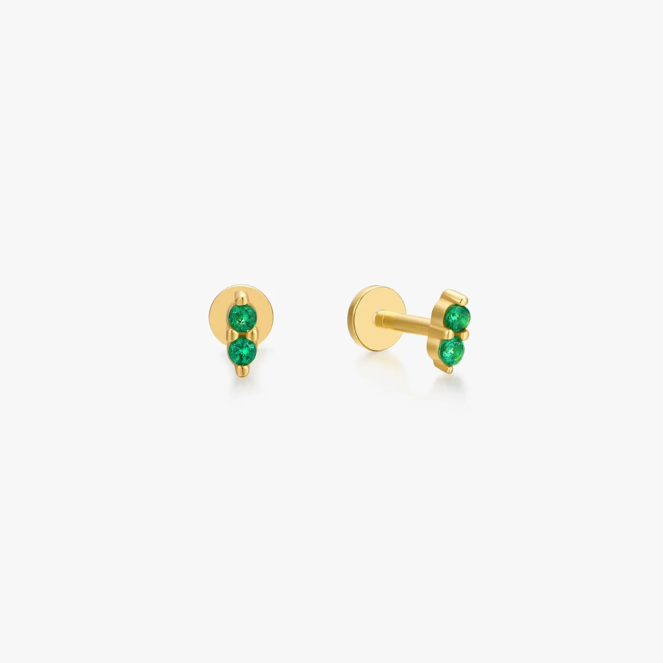Green Mini Shimmer Sterling Silver Threadless Flat Back Studs