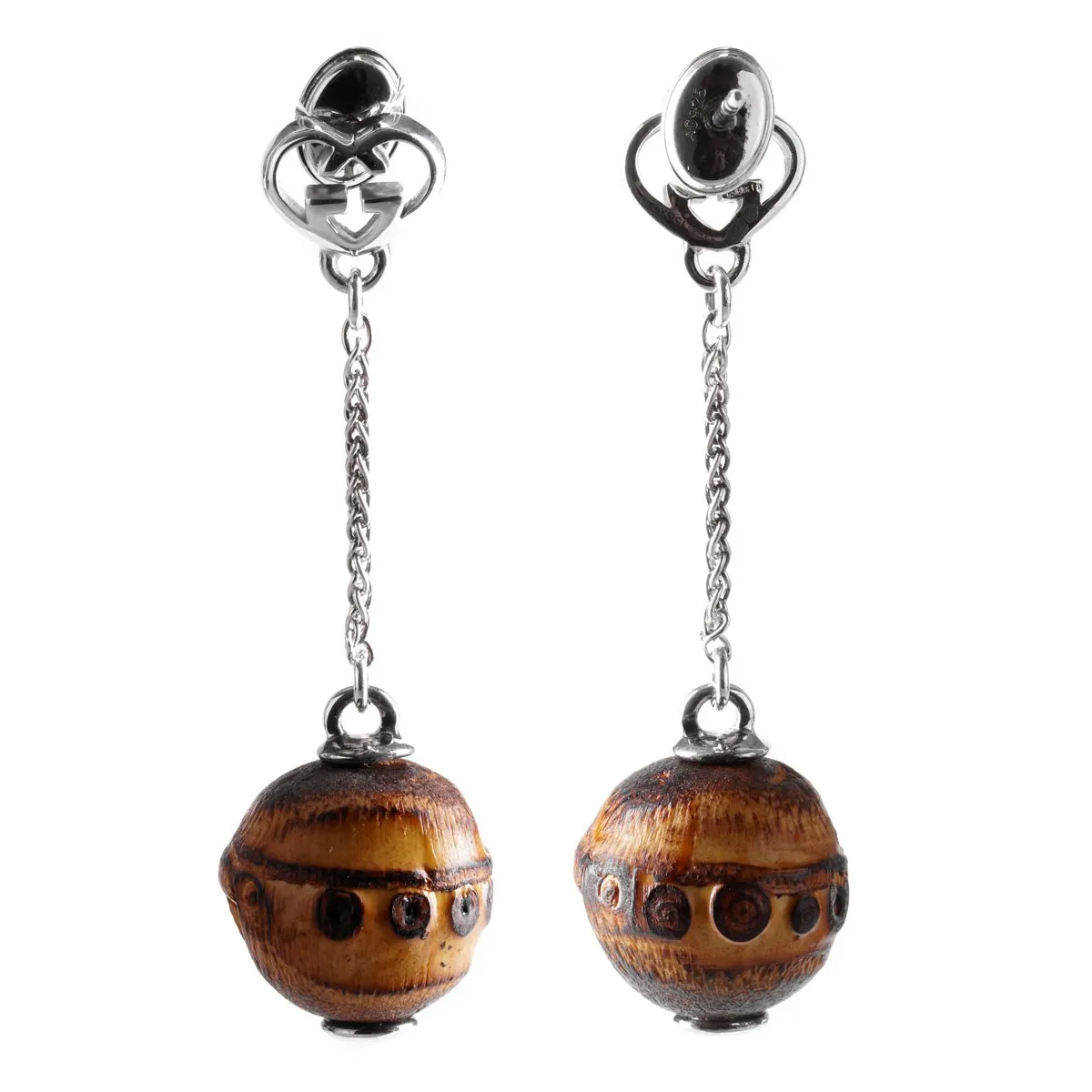 Gucci Bamboo Double G Silver Drop Earrings