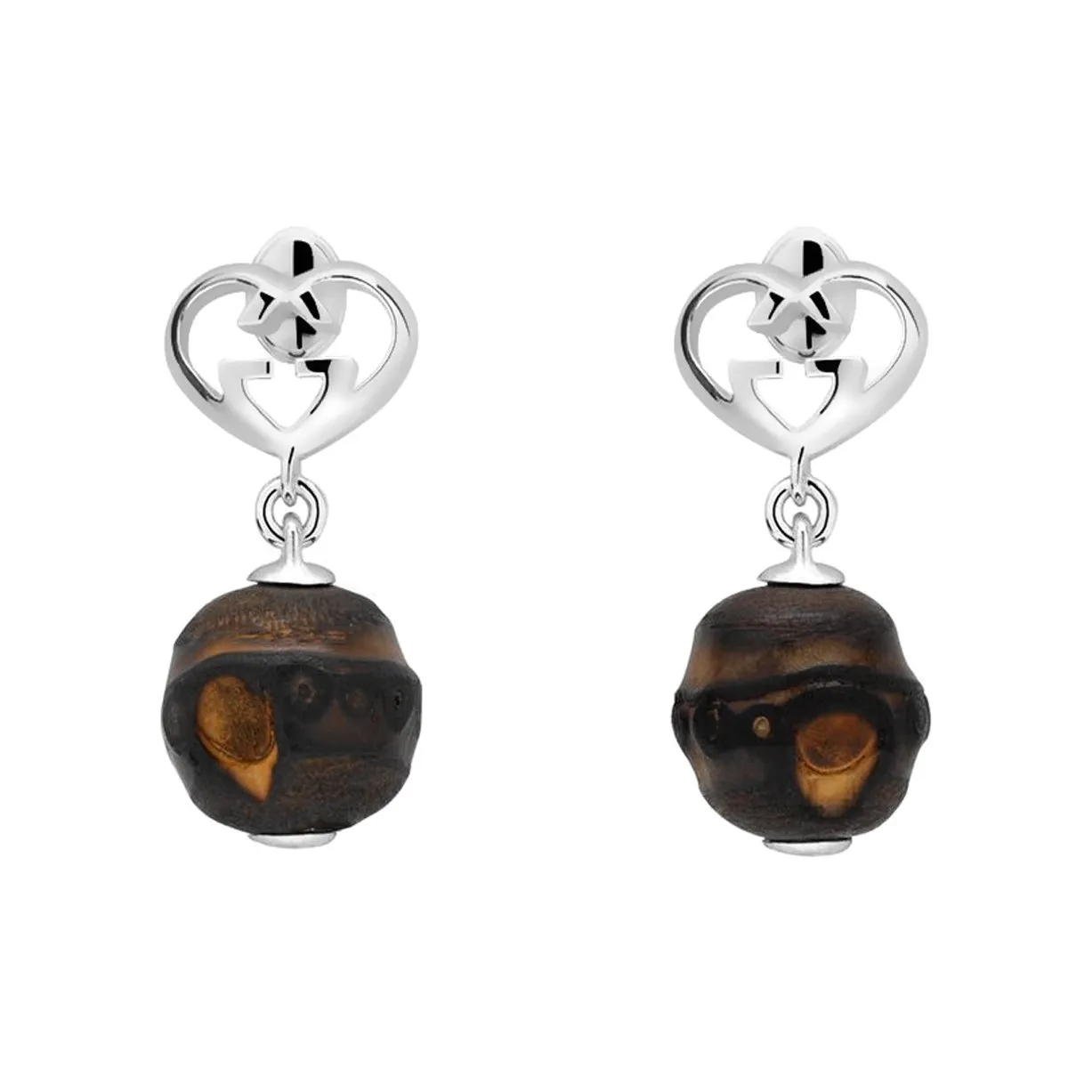 Gucci Heart Double G Bamboo Silver Earrings