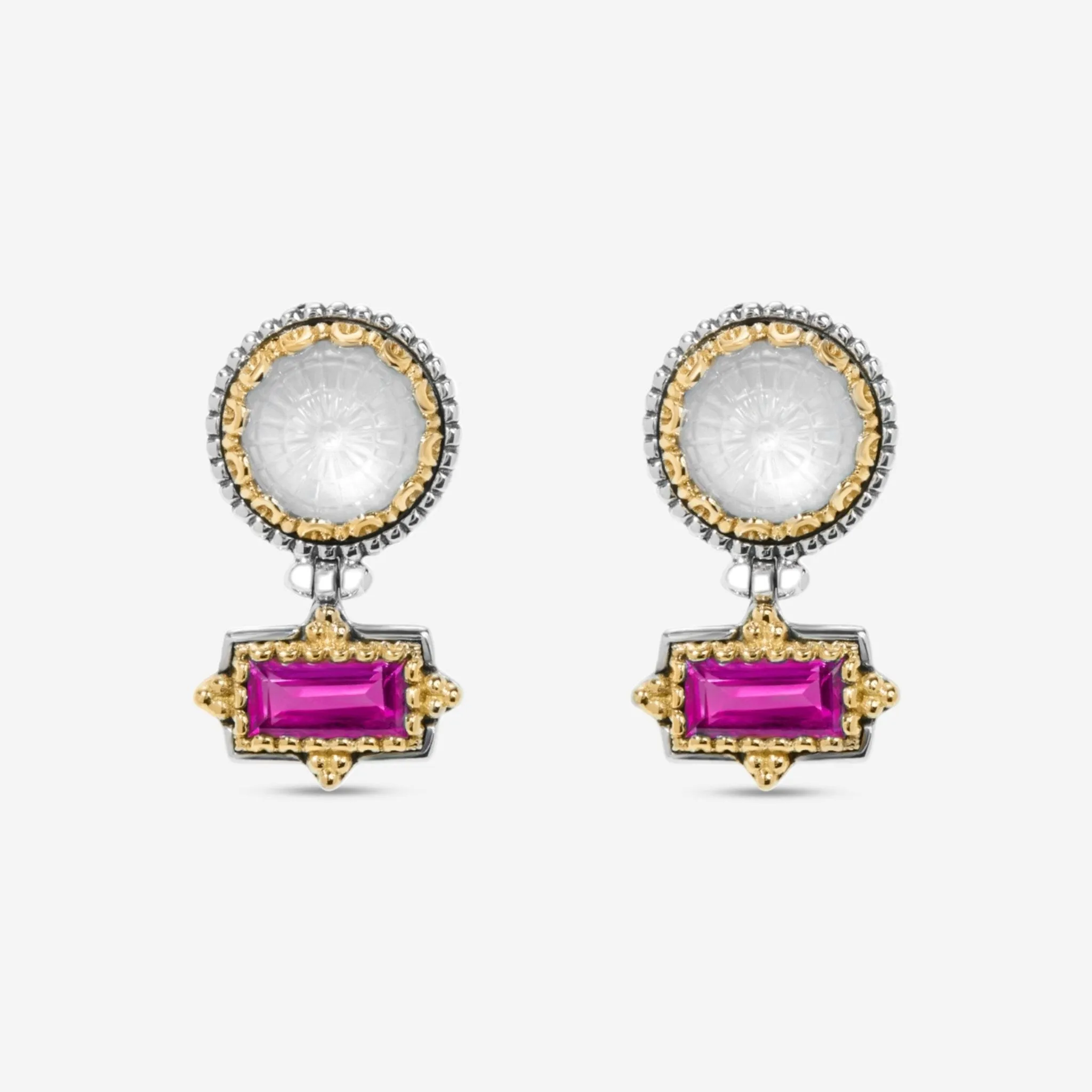 Konstantino Dome Sterling Silver & 18K Yellow Gold Mother of Pearl & Corundum Drop Earrings SKKJ702-631
