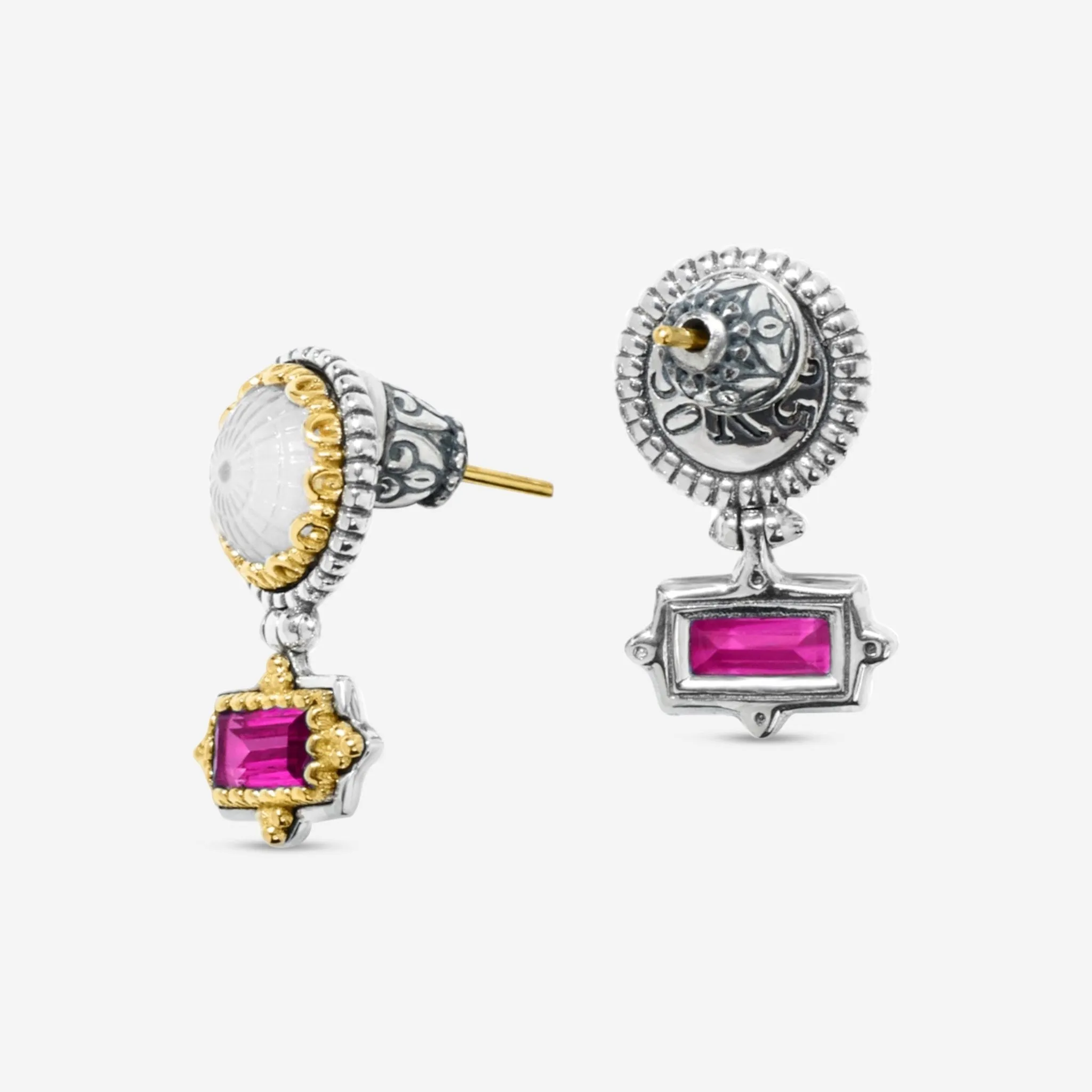Konstantino Dome Sterling Silver & 18K Yellow Gold Mother of Pearl & Corundum Drop Earrings SKKJ702-631