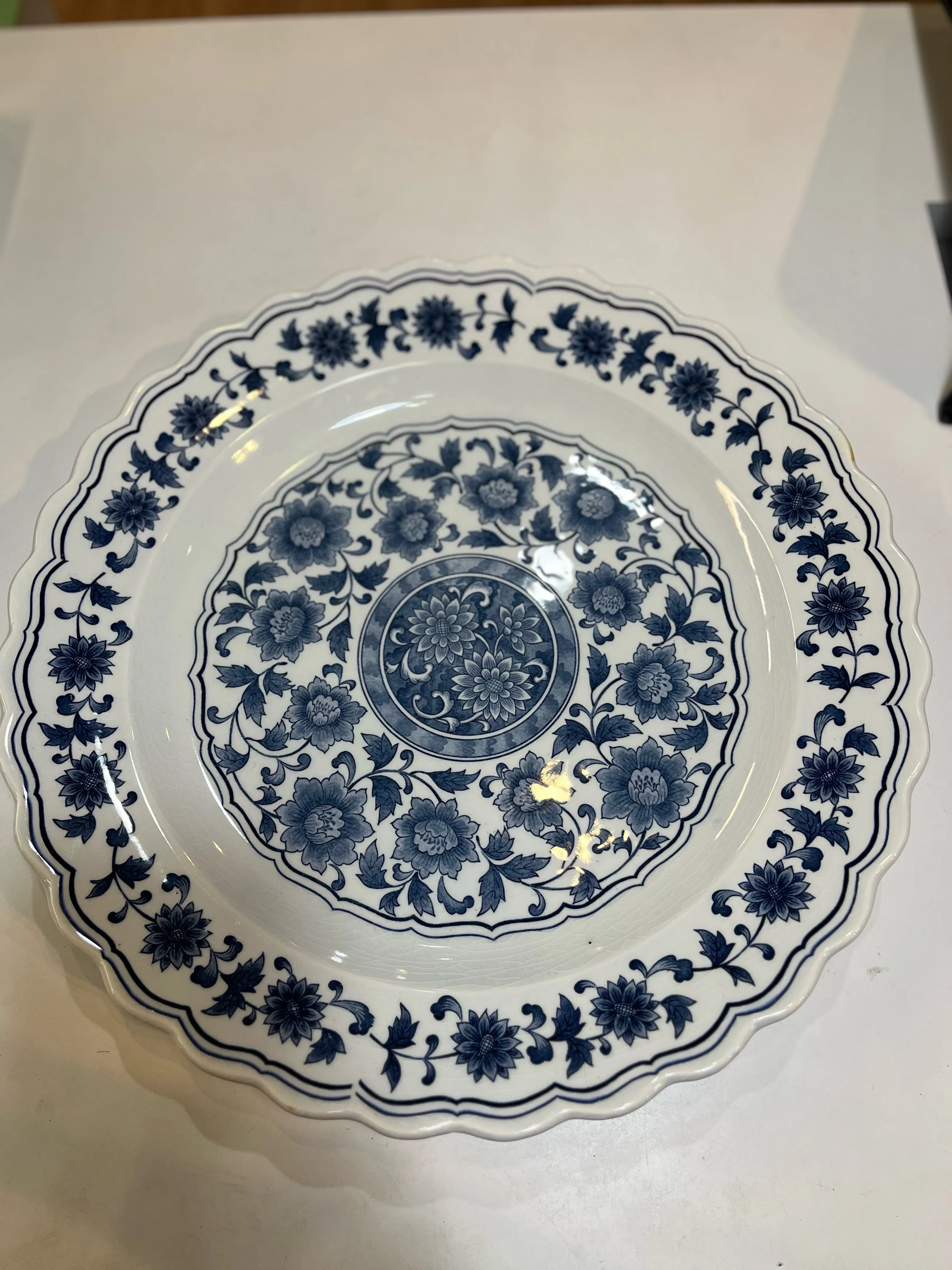 Large Blue & White Floral Round Platter