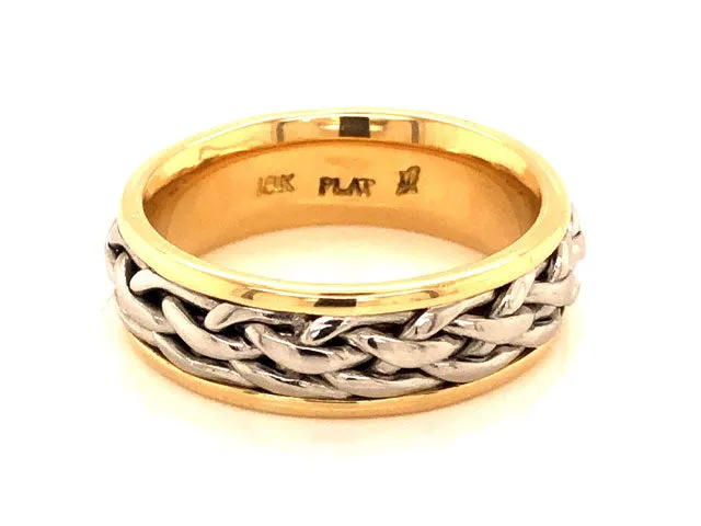 Mens 18k Yellow Gold & Platinum 2-Toned Braided Wedding Band