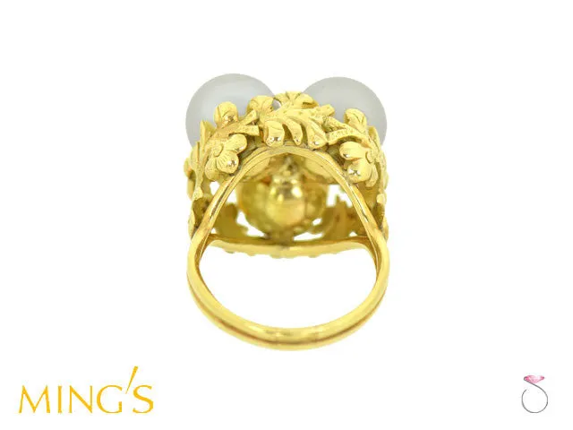 Ming's Hawaii Ring Plum Blossom 3 White Pearls in 14K
