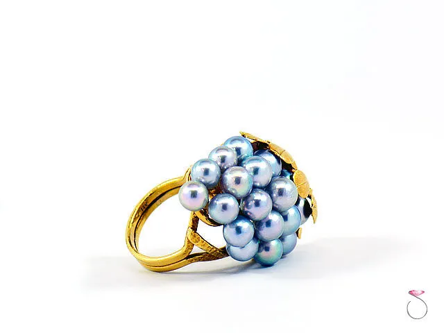 Ming's Hawaii Silver Blue Pearls Large Cluster Ring in 14K
