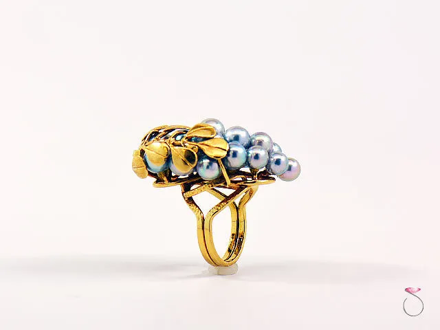Ming's Hawaii Silver Blue Pearls Large Cluster Ring in 14K