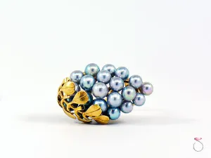 Ming's Hawaii Silver Blue Pearls Large Cluster Ring in 14K