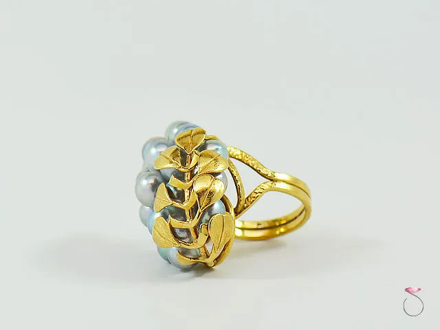 Ming's Hawaii Silver Blue Pearls Large Cluster Ring in 14K