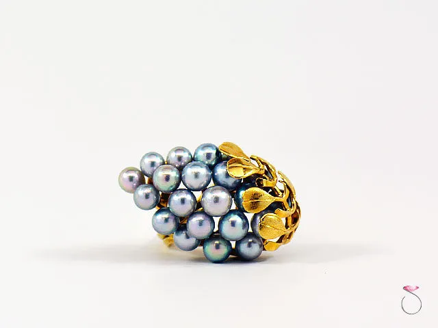 Ming's Hawaii Silver Blue Pearls Large Cluster Ring in 14K