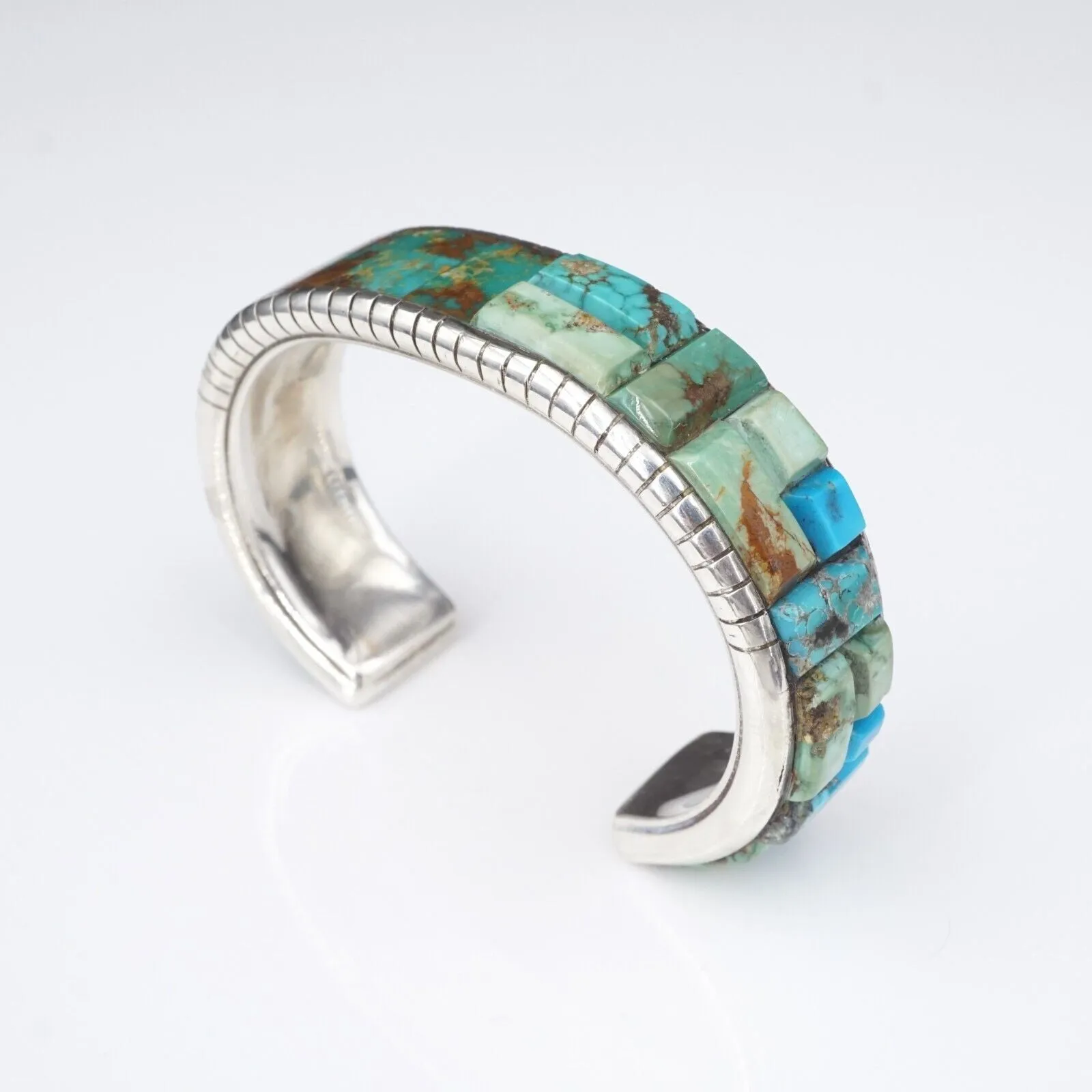 Navajo Sterling Silver Turquoise Bracelet Cobble Inlay Francis Melvin BS2882