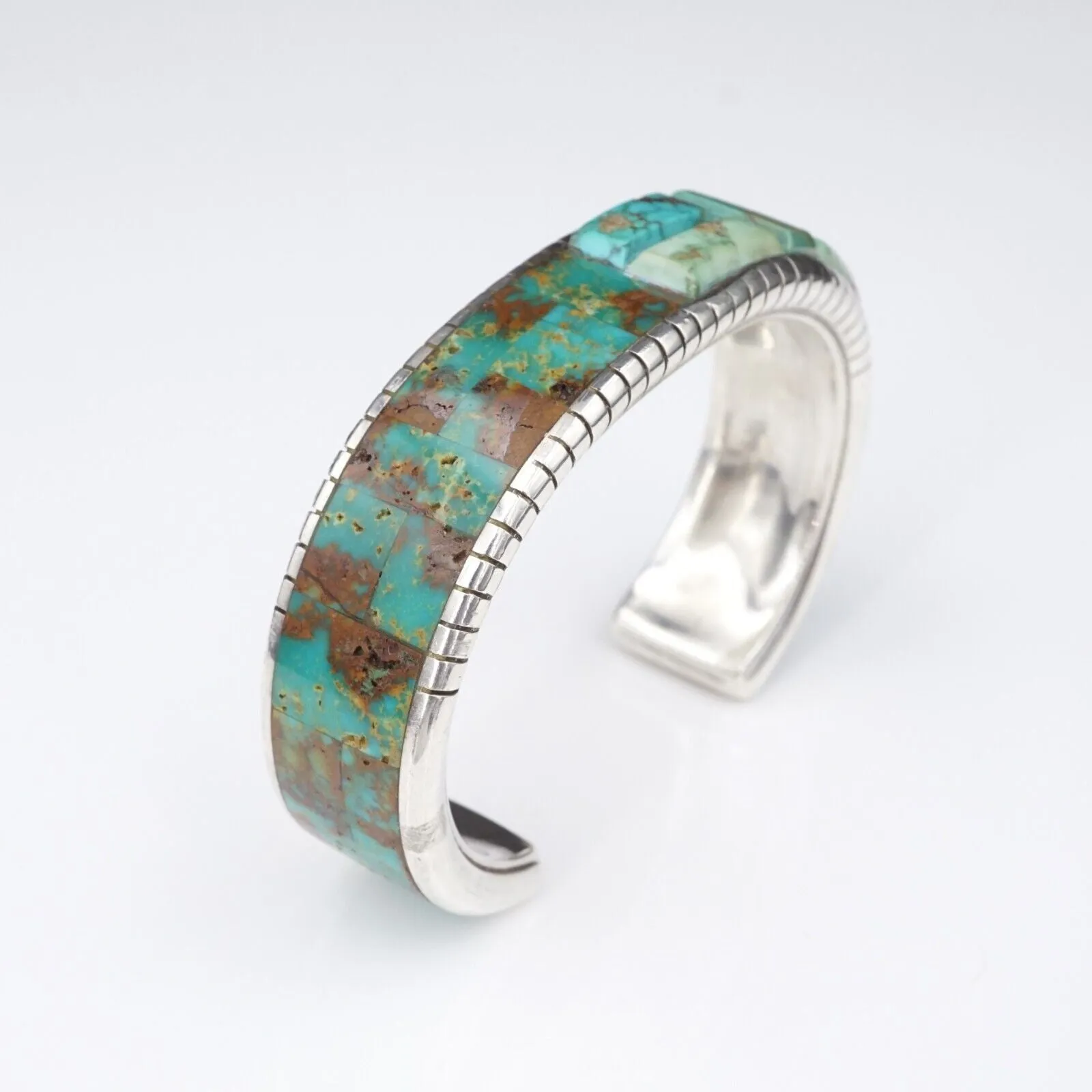 Navajo Sterling Silver Turquoise Bracelet Cobble Inlay Francis Melvin BS2882