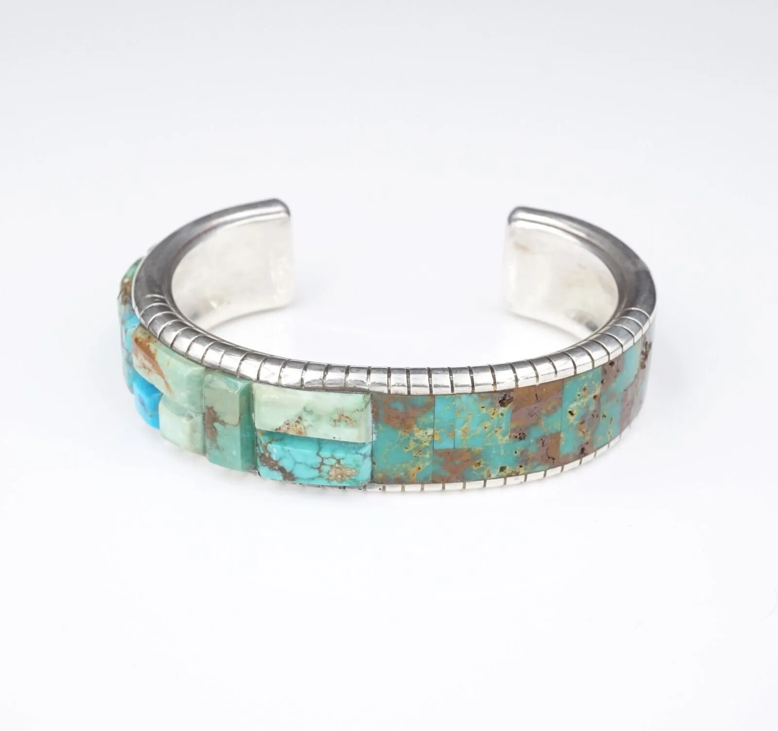 Navajo Sterling Silver Turquoise Bracelet Cobble Inlay Francis Melvin BS2882