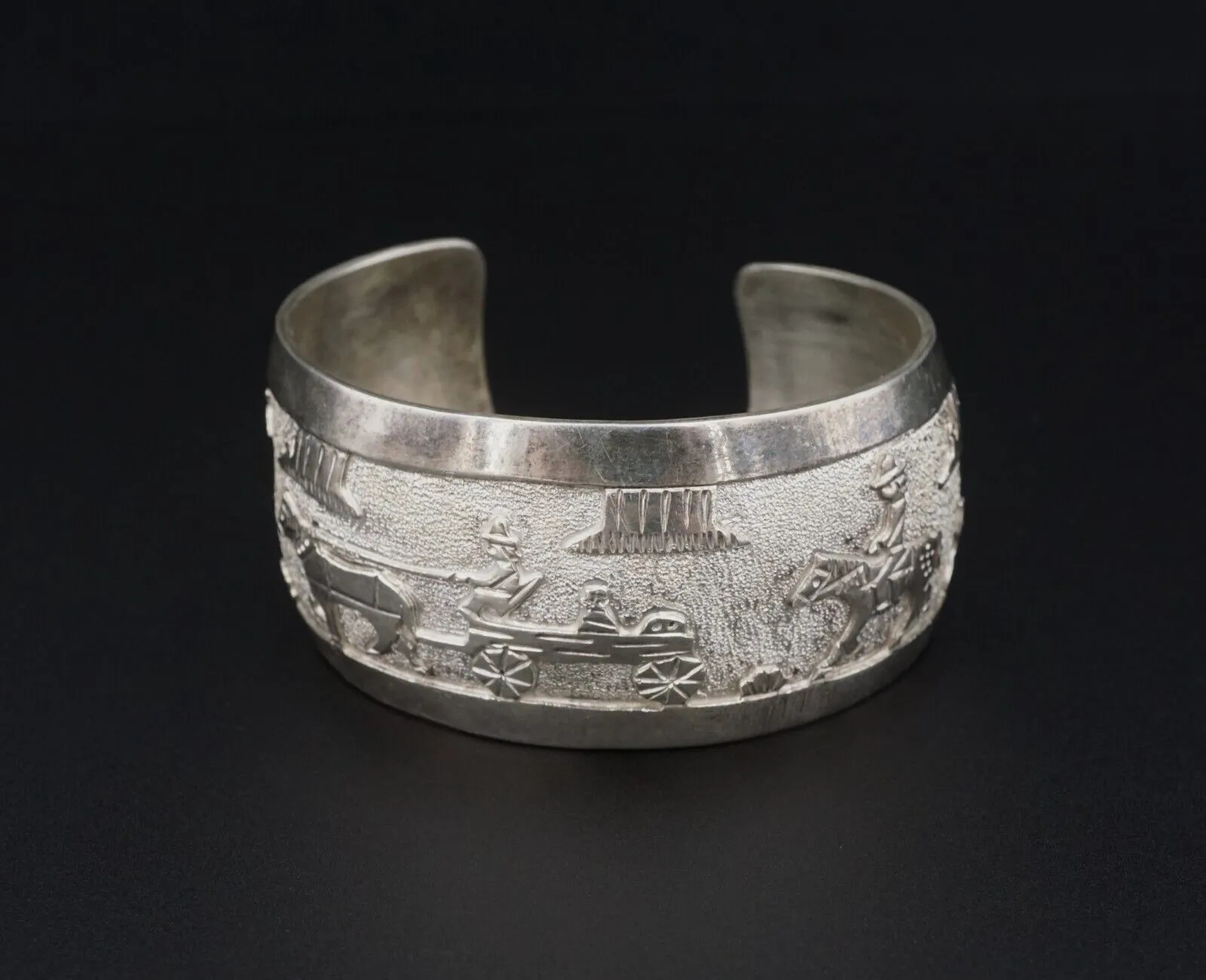 Navajo Storyteller Cuff Bracelet Sterling Silver Overlay Etched 6.5" BS2957
