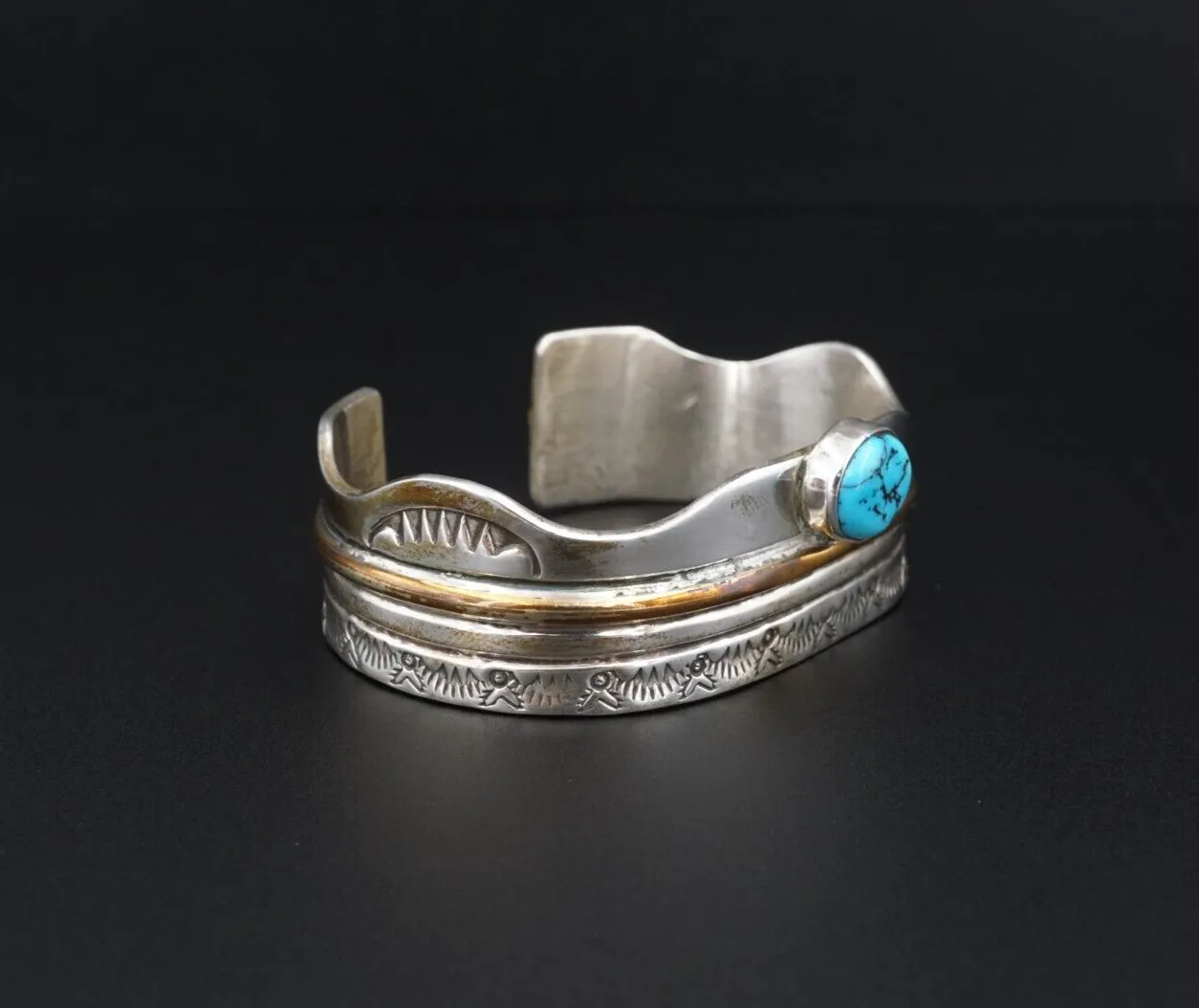 Navajo Turquoise Cuff Bracelet Brass Sterling Silver Signed RL 6.75" BS2955