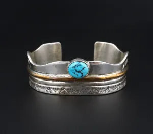 Navajo Turquoise Cuff Bracelet Brass Sterling Silver Signed RL 6.75" BS2955