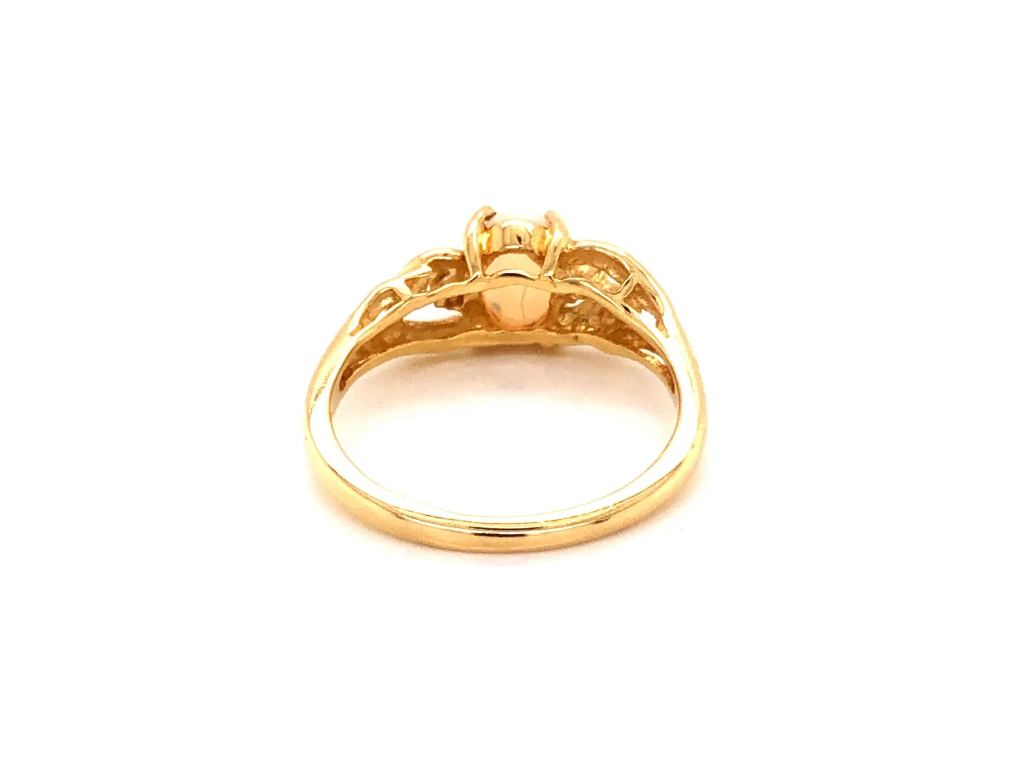 Oval Cabochon White Opal and Diamond Ring in 14k Yellow Gold