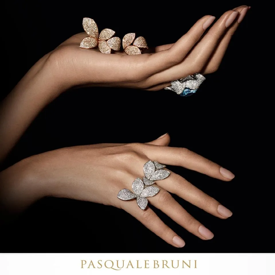 PASQUALE BRUNI "GIARDINI SEGRETI' 18CT ROSE GOLD WHITE & CHAMPAGNE DIAMOND RINGS