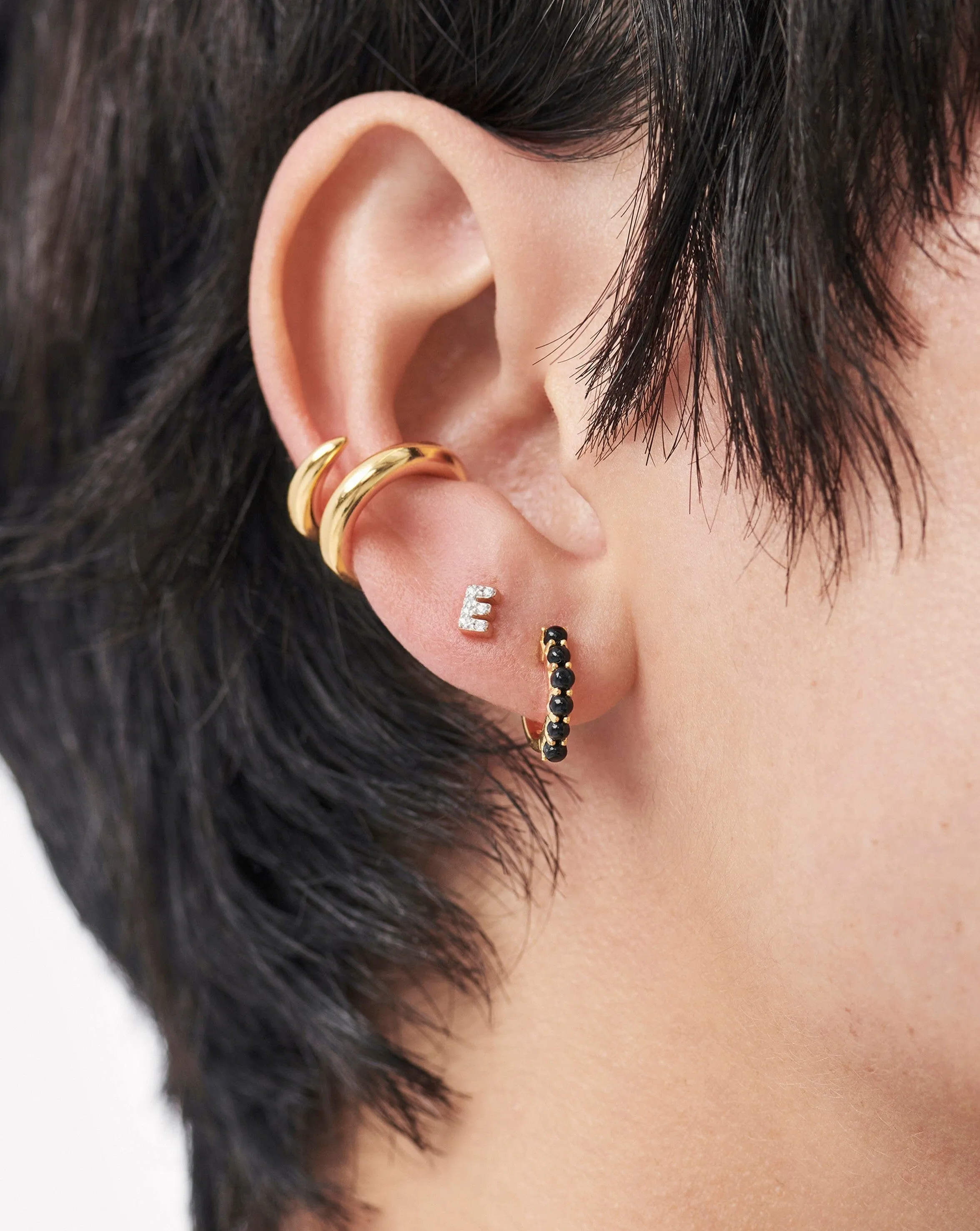 Pave Initial Single Stud Earring - Initial E | 18k Gold Vermeil/Cubic Zirconia
