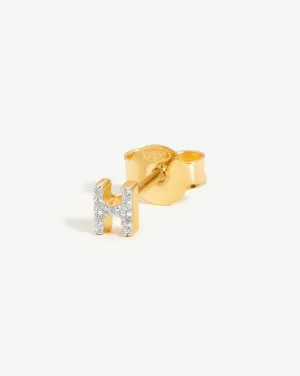 Pave Initial Single Stud Earring - Initial H | 18k Gold Vermeil/Cubic Zirconia