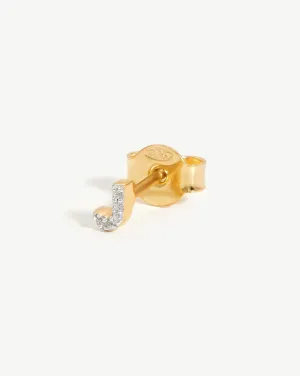 Pave Initial Single Stud Earring - Initial J | 18k Gold Vermeil/Cubic Zirconia