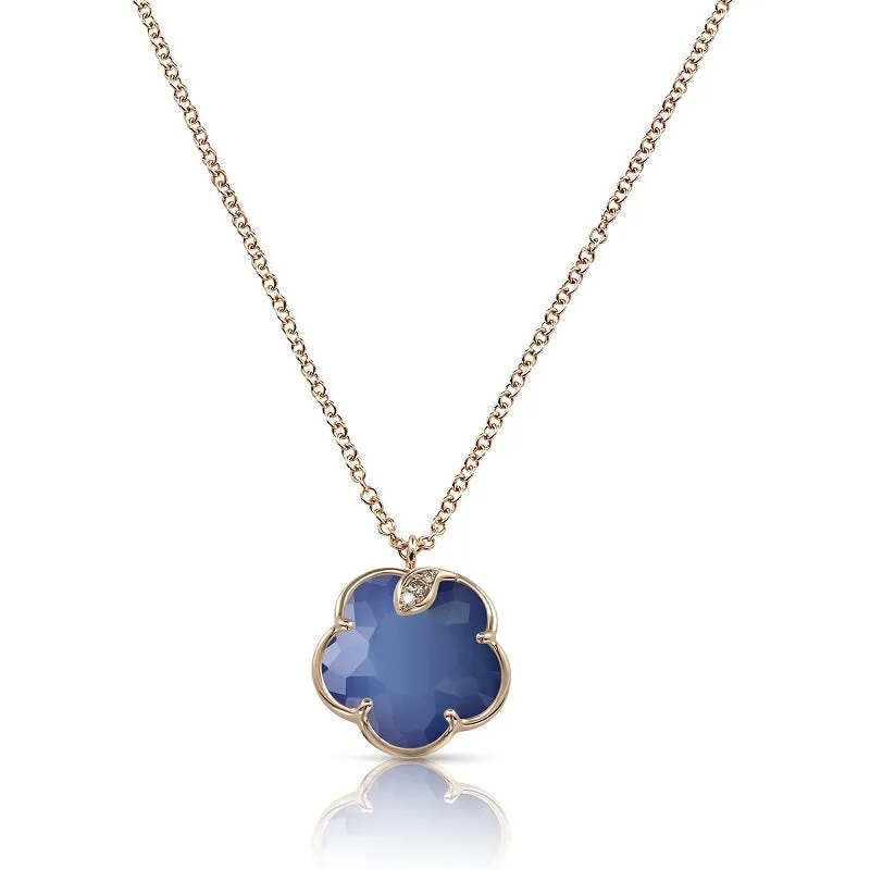 PETIT JOLI 18CT ROSE GOLD NECKLACE WITH WHITE AGATE AND LAPIS LAZULI DOUBLET AND DIAMONDS