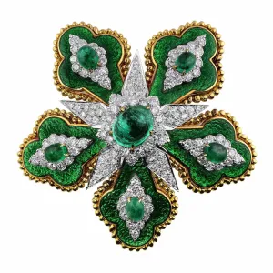 Platinum David Webb Emerald Floral Brooch, GIA Certified