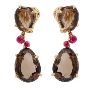 Pomellato 12 Carat Smoky Quartz Ruby Drop Rose Gold Earrings