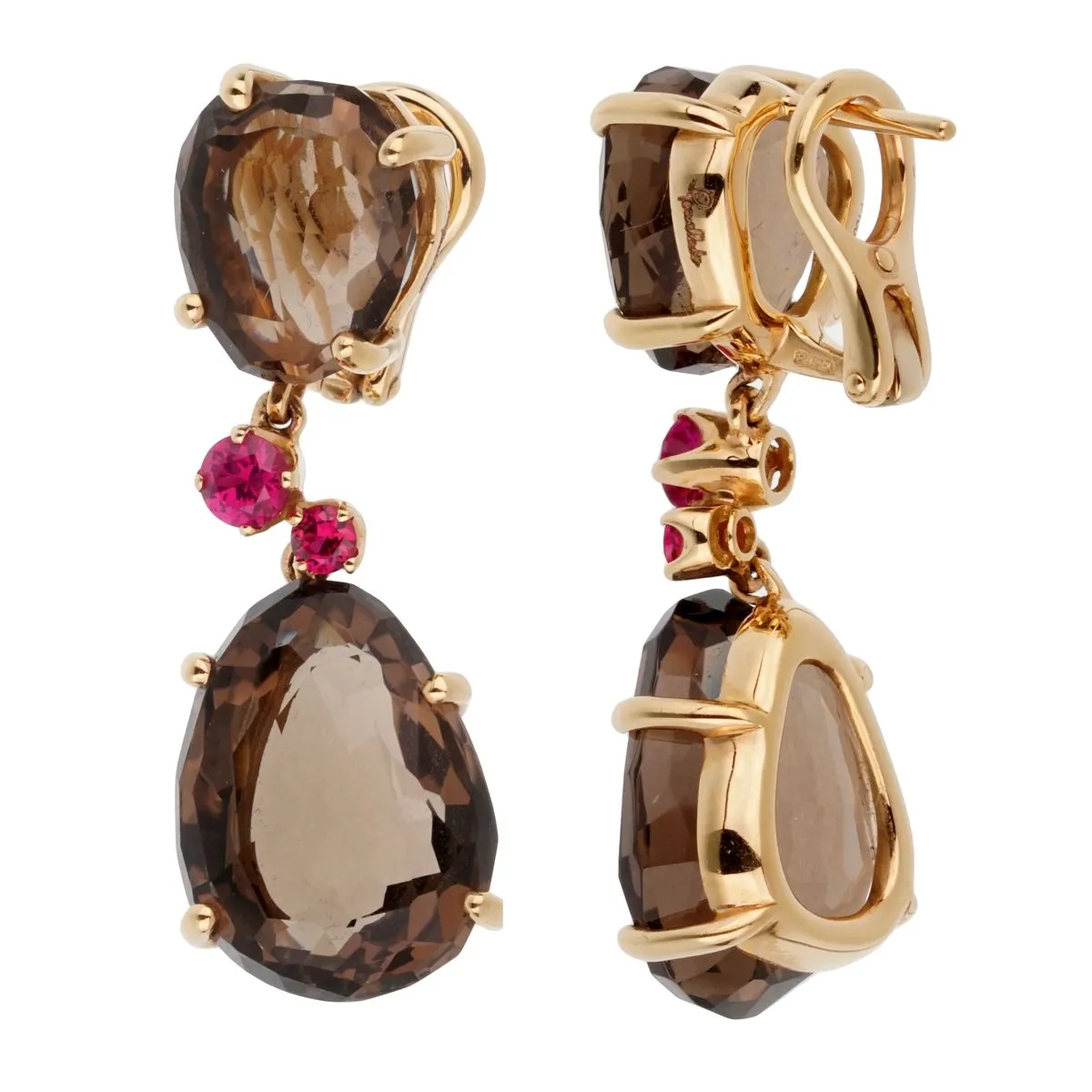 Pomellato 12 Carat Smoky Quartz Ruby Drop Rose Gold Earrings