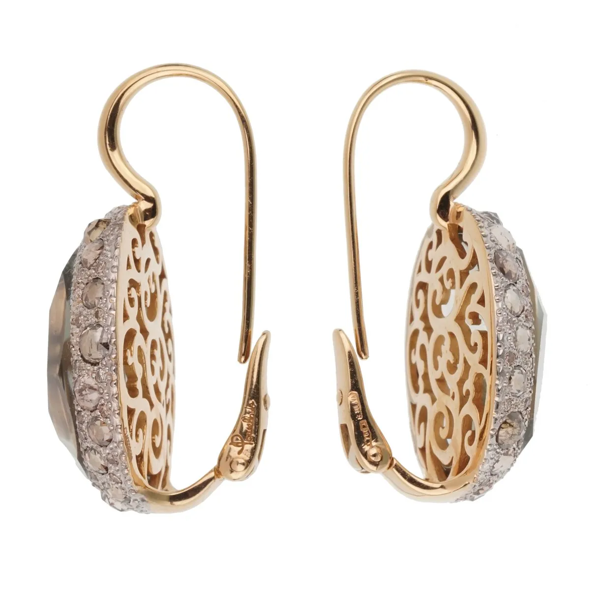 Pomellato 14 Carat Prasiolite Diamond Rose Gold Drop Earrings