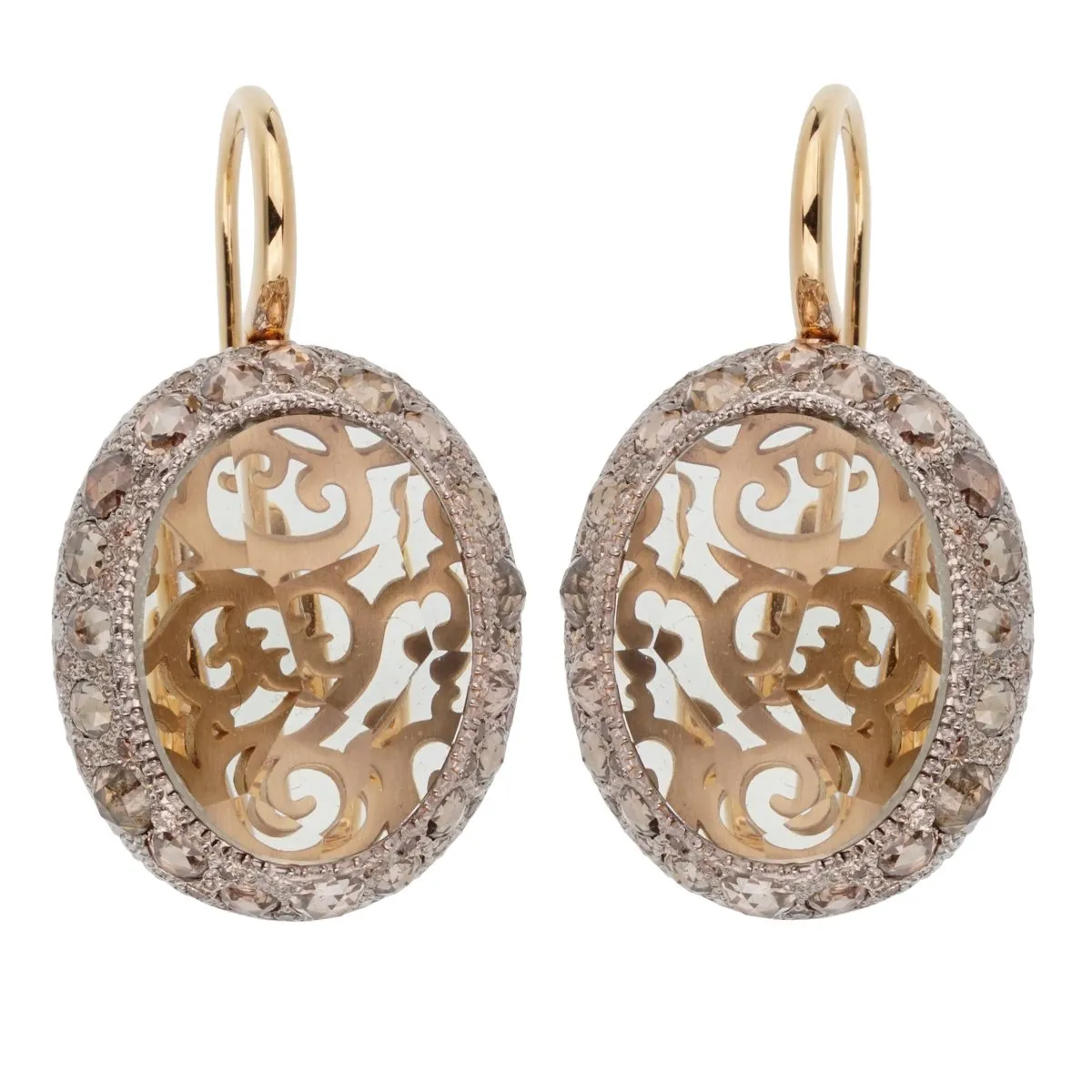Pomellato 14 Carat Prasiolite Diamond Rose Gold Drop Earrings