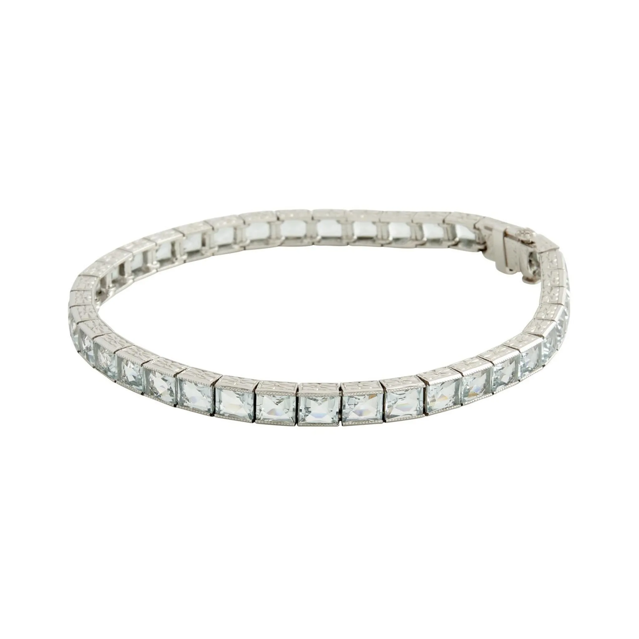 Post-1980s Platinum Aquamarine Line Bracelet