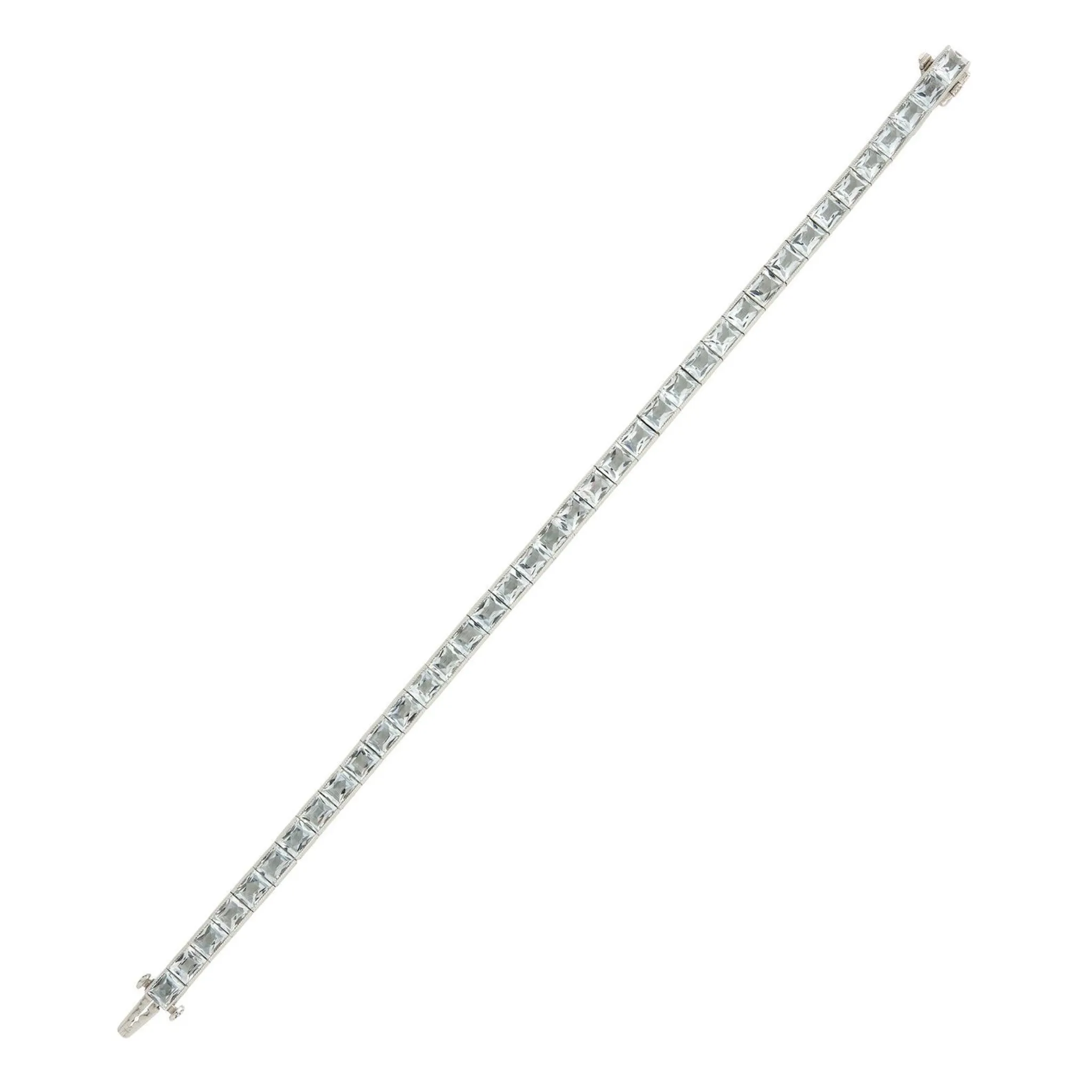 Post-1980s Platinum Aquamarine Line Bracelet
