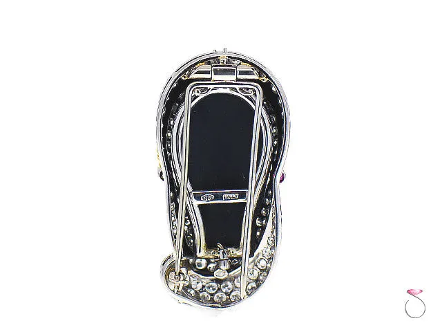 Rare Veiled Lady 4.60 ctw Diamond, Ruby & Ebony Brooch in Platinum and 18K