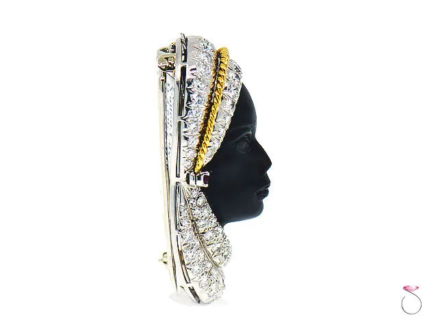 Rare Veiled Lady 4.60 ctw Diamond, Ruby & Ebony Brooch in Platinum and 18K