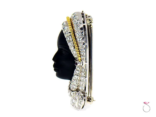 Rare Veiled Lady 4.60 ctw Diamond, Ruby & Ebony Brooch in Platinum and 18K
