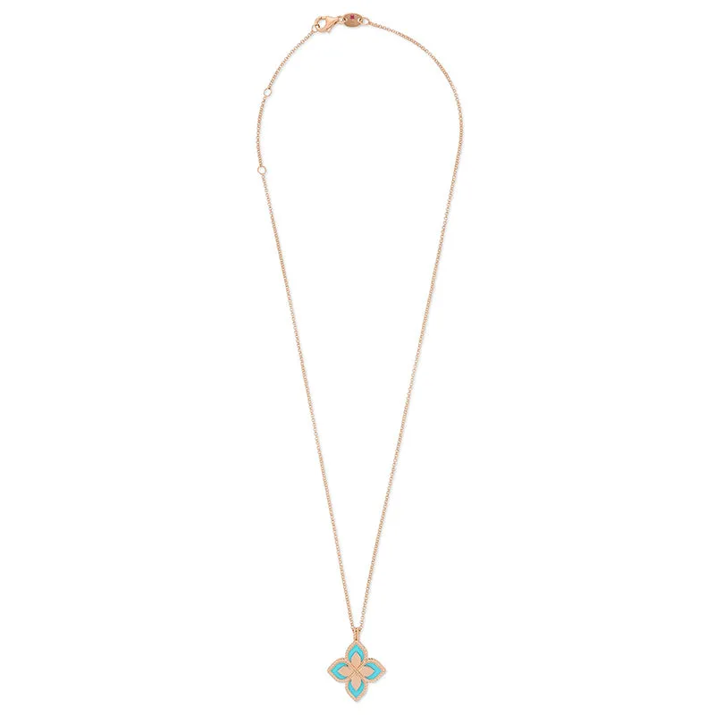 ROBERTO COIN 'PRINCESS FLOWER' 18CT ROSE & WHITE GOLD TURQUOISE & DIAMOND NECKLACE