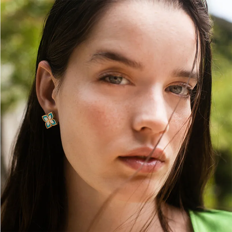 ROBERTO COIN 'PRINCESS FLOWER' TURQUOISE AND DIAMOND EARRINGS