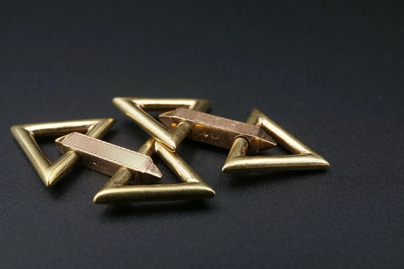 Solid 14k Yellow Rose Gold Sloan & Co Geometric Triangle Cufflinks M1503