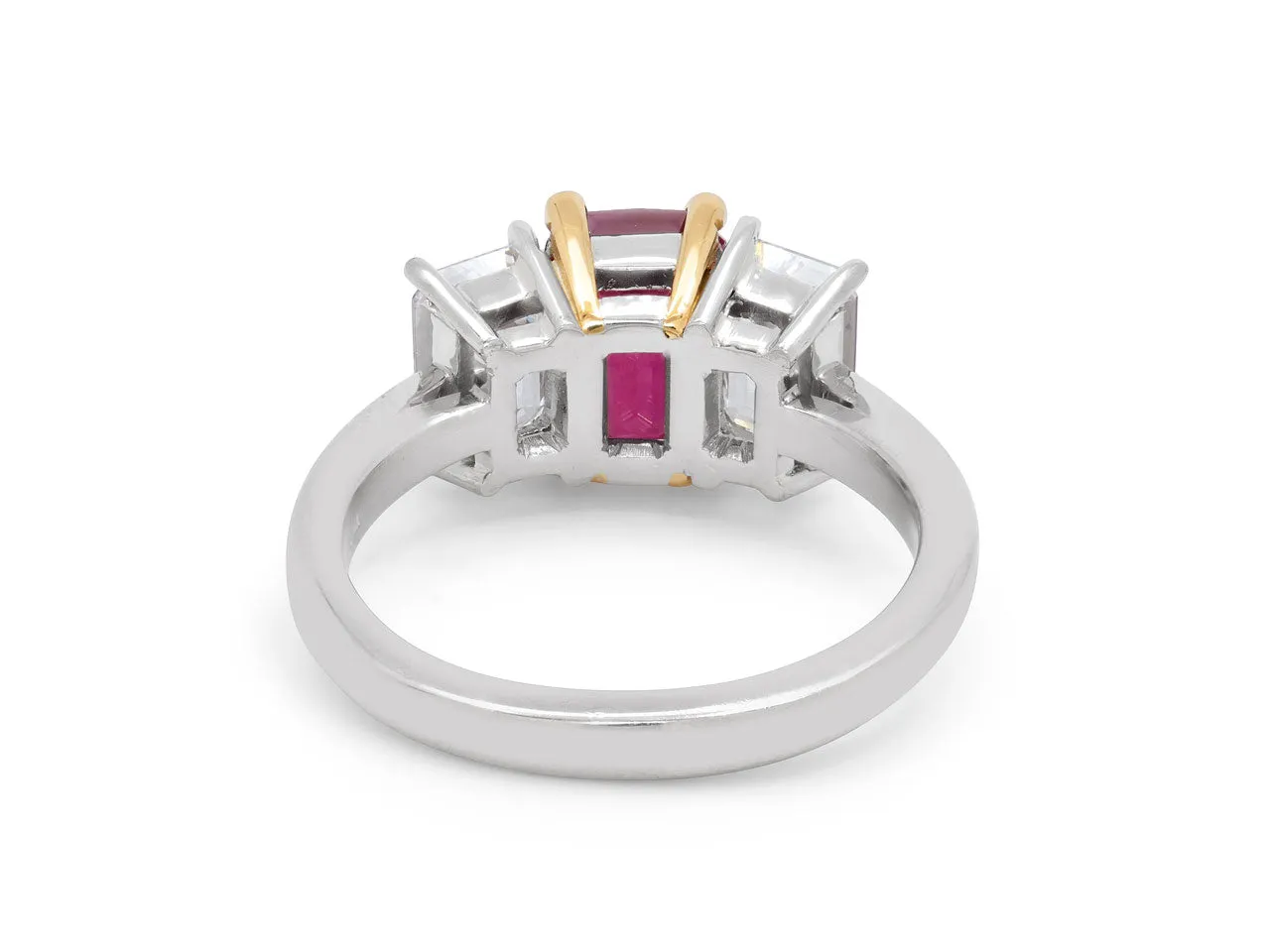 Tiffany & Co. Three Stone Burma Ruby, 2.06 carat, and Diamond Ring in Platinum