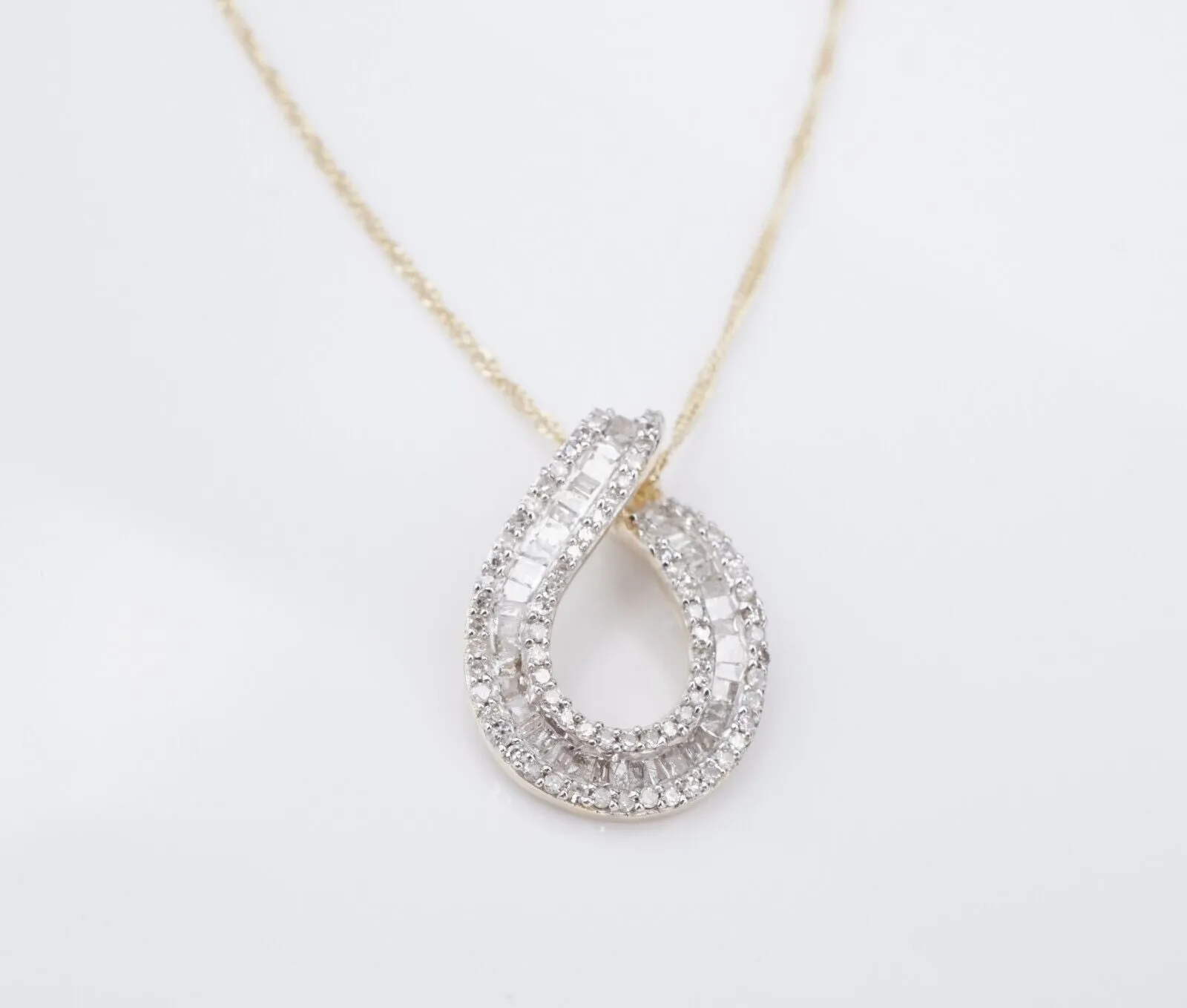 Vintage 1ct Natural Diamond Necklace 10k-14k Yellow Gold Ribbon Pendant NG1589