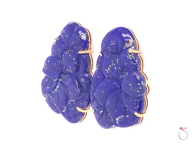 Vintage Carved Lapis Lazuli Floral Earrings