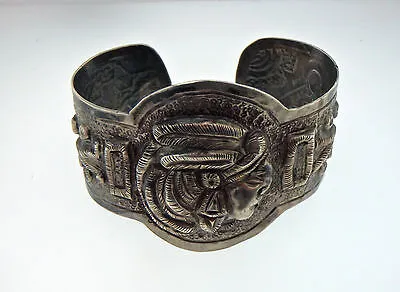 Vintage Mexico City J Vigueras Bracelet 1930s 925 Silver 2.5" Repousse BS139