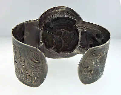 Vintage Mexico City J Vigueras Bracelet 1930s 925 Silver 2.5" Repousse BS139