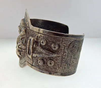 Vintage Mexico City J Vigueras Bracelet 1930s 925 Silver 2.5" Repousse BS139