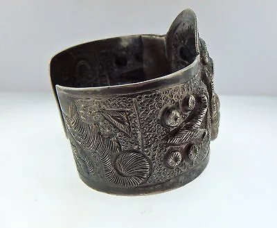 Vintage Mexico City J Vigueras Bracelet 1930s 925 Silver 2.5" Repousse BS139