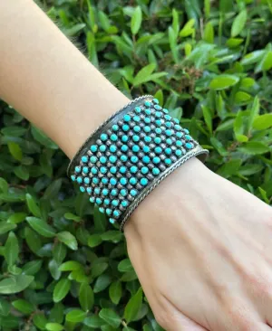 Zuni Petit Point Bracelet Turquoise Wide Cuff Sterling Silver Vintage BS2900